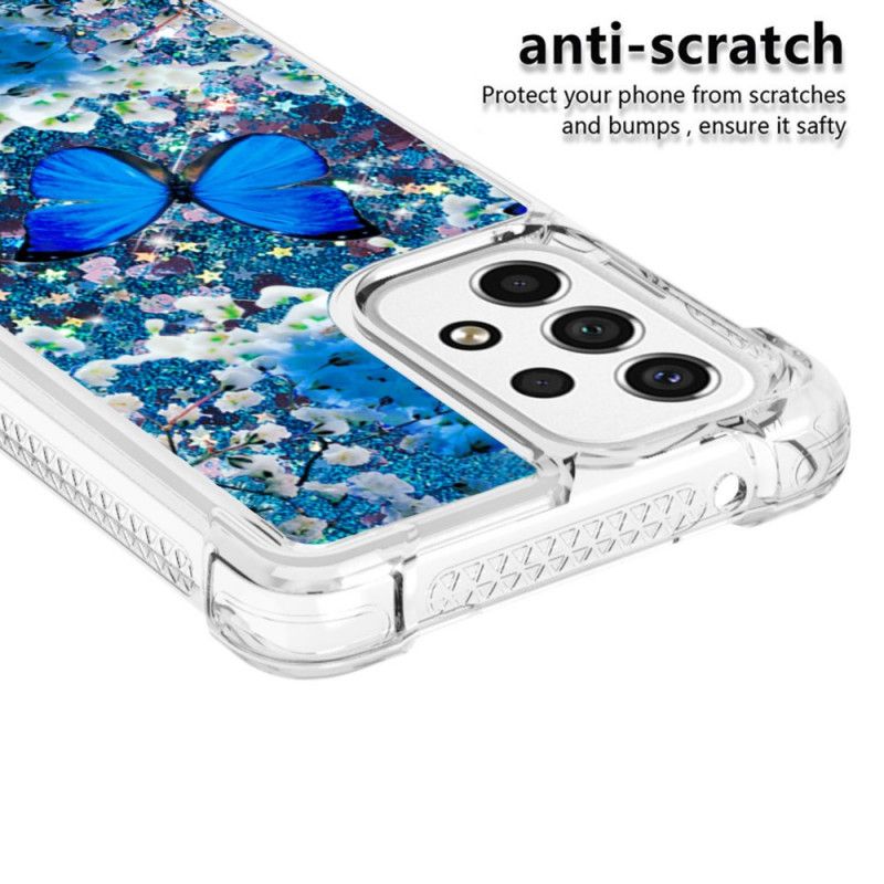 Kryt Samsung Galaxy A53 5G Glitter Blue Butterflies