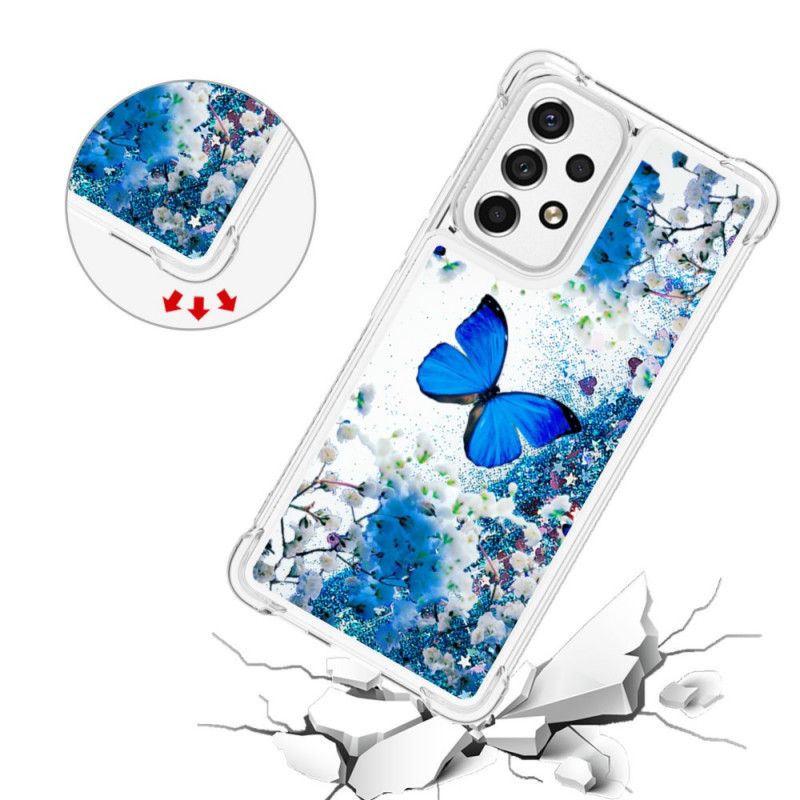 Kryt Samsung Galaxy A53 5G Glitter Blue Butterflies