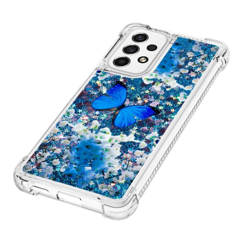 Kryt Samsung Galaxy A53 5G Glitter Blue Butterflies