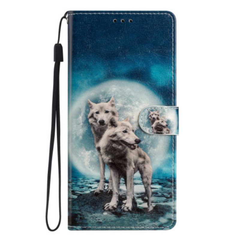 Peňaženkový Kryt Samsung Galaxy A53 5G Moonlight Wolves With Lanyard