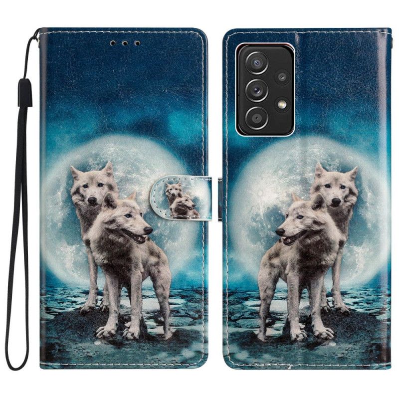 Peňaženkový Kryt Samsung Galaxy A53 5G Moonlight Wolves With Lanyard