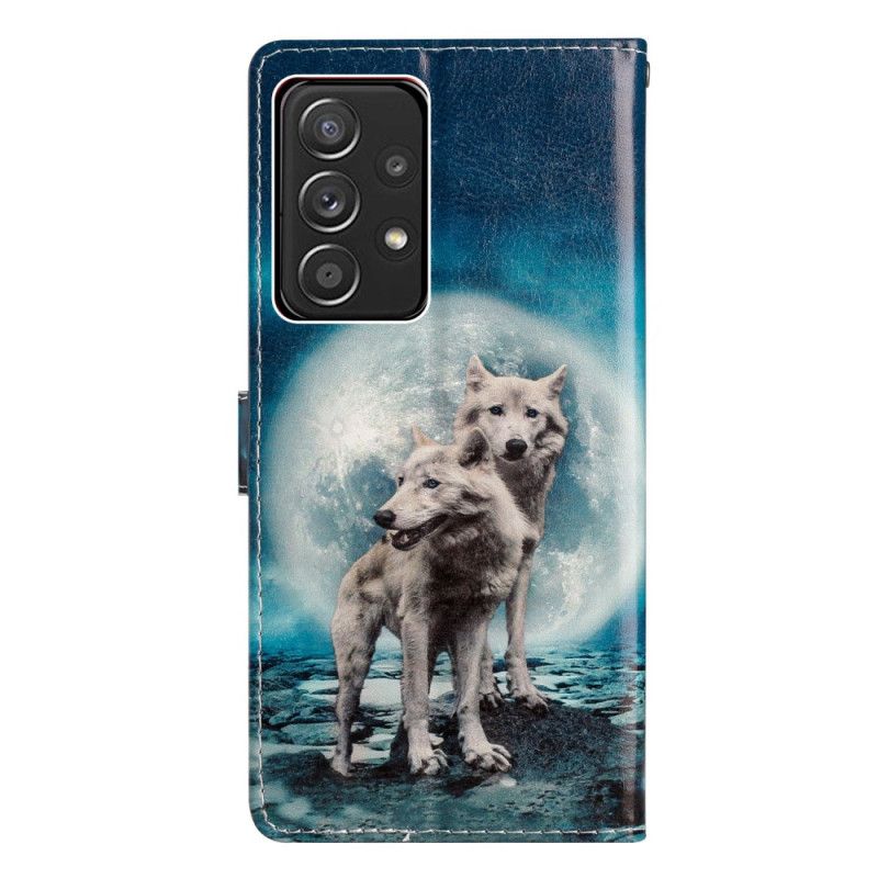 Peňaženkový Kryt Samsung Galaxy A53 5G Moonlight Wolves With Lanyard