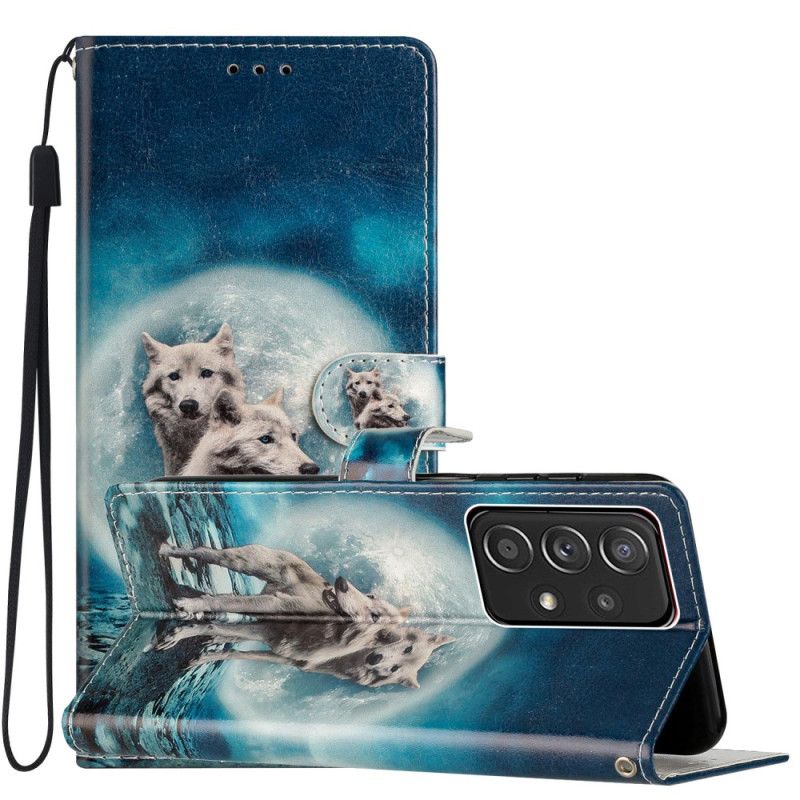 Peňaženkový Kryt Samsung Galaxy A53 5G Moonlight Wolves With Lanyard