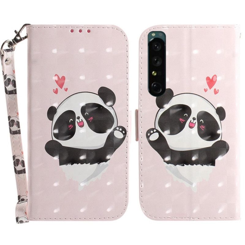 Kožené Puzdro Sony Xperia 1 IV Malá Panda S Popruhom