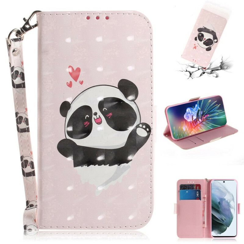 Kožené Puzdro Samsung Galaxy S21 FE Panda Love With Lanyard