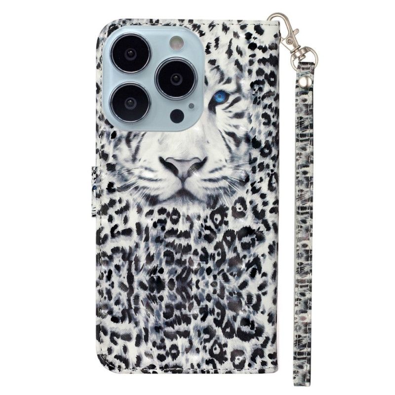 Peňaženkový Kryt iPhone 15 Pro Max 3d Leopard S Remienkom