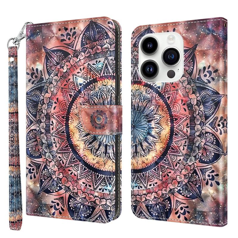 Peňaženkový Kryt iPhone 15 Pro Max Mandala S Remienkom