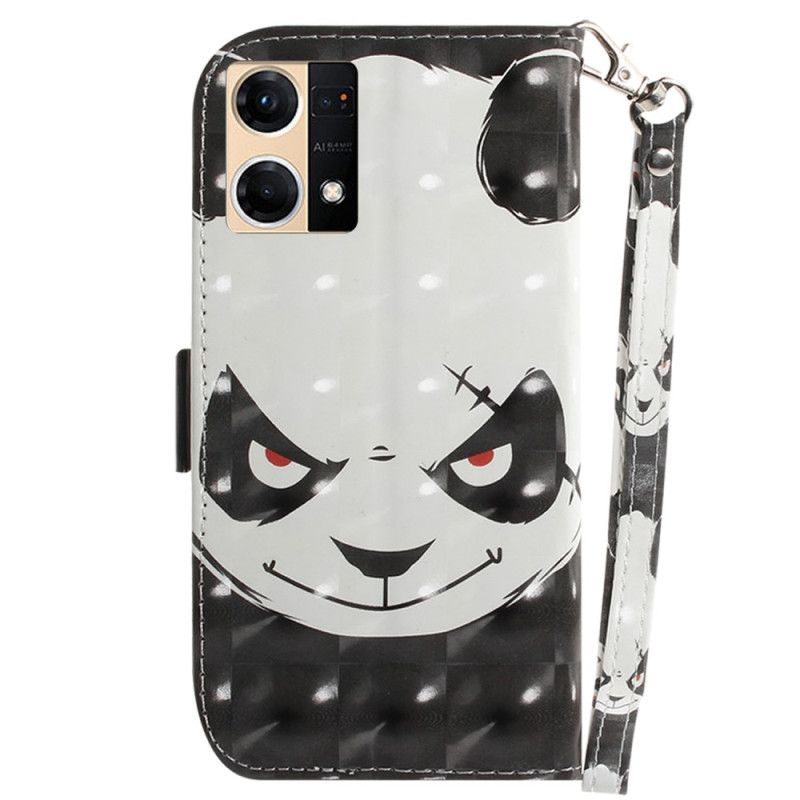 Kožené Puzdro Oppo Reno 7 Angry Panda With Lanyard