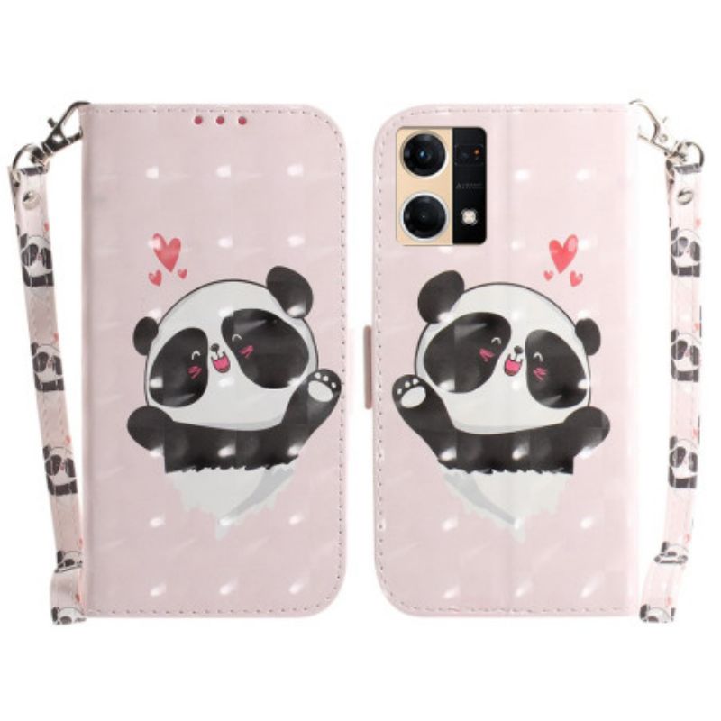 Kožené Puzdro Oppo Reno 7 Panda Love With Lanyard