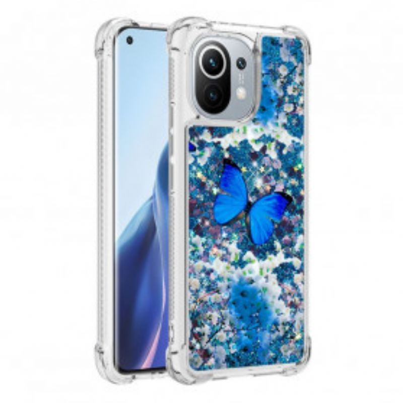 Kryt Xiaomi Mi 11 (5G) Glitter Blue Butterflies