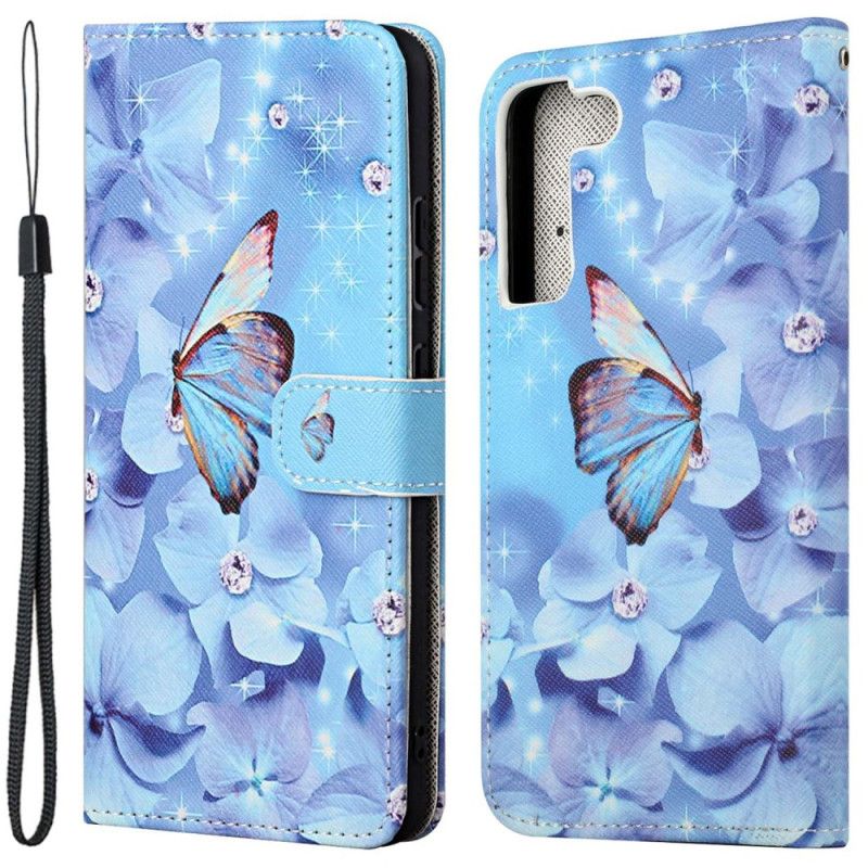 Kožené Puzdro Samsung Galaxy S23 5G Strappy Diamond Butterflies