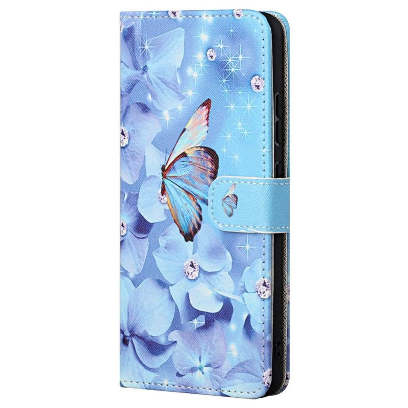 Kožené Puzdro Samsung Galaxy S23 5G Strappy Diamond Butterflies