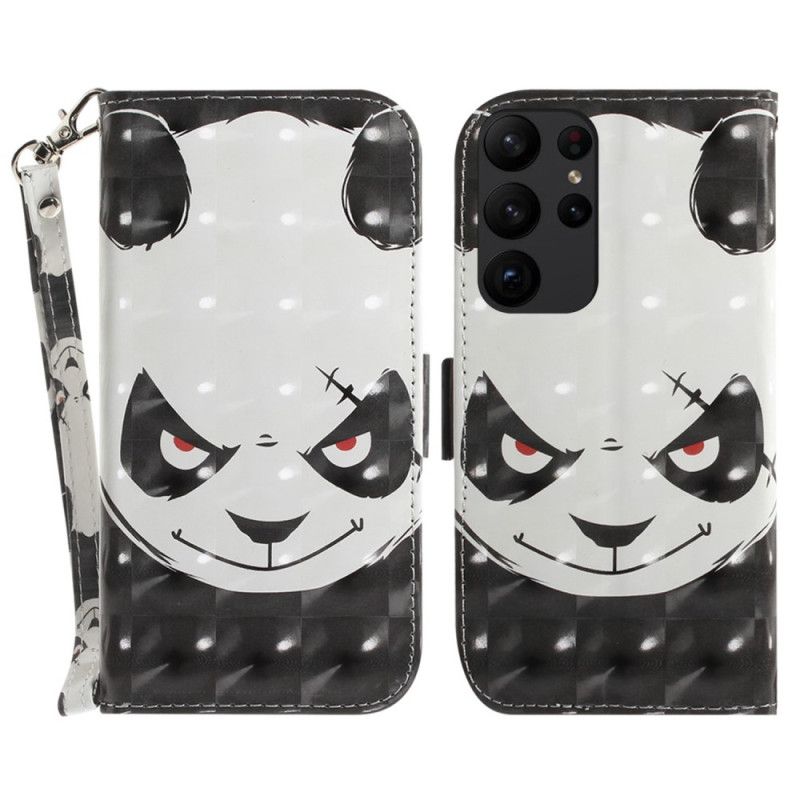 Kožené Puzdro Samsung Galaxy S23 Ultra 5G Angry Panda With Lanyard