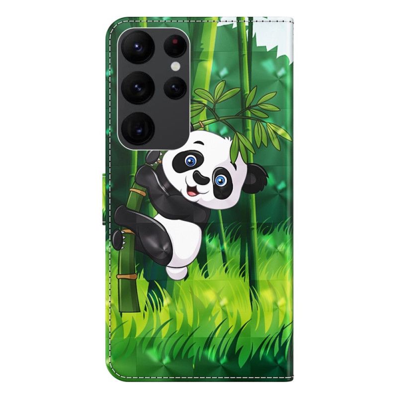 Kožené Puzdro Samsung Galaxy S23 Ultra 5G Bambusová Panda So Šnúrkou