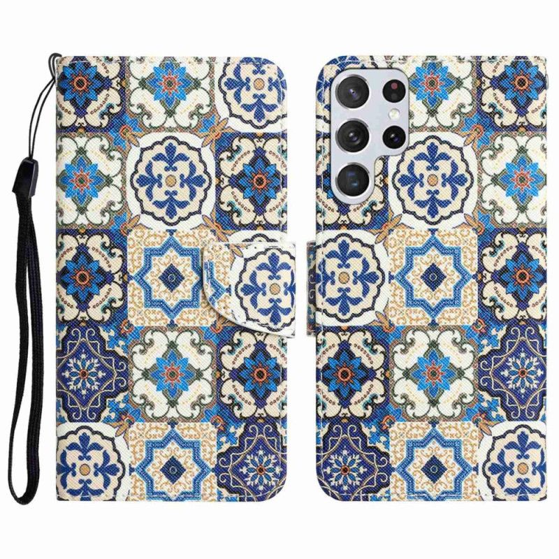 Kožené Puzdro Samsung Galaxy S23 Ultra 5G Patchwork Na Popruhoch