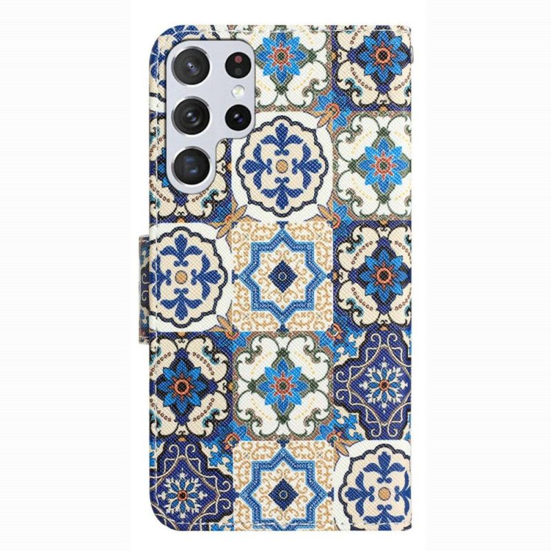 Kožené Puzdro Samsung Galaxy S23 Ultra 5G Patchwork Na Popruhoch