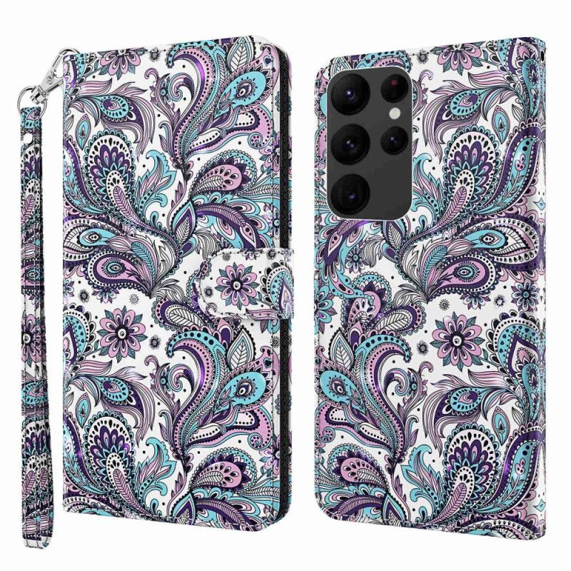 Kožené Puzdro Samsung Galaxy S23 Ultra 5G Strappy Paisley Vzor