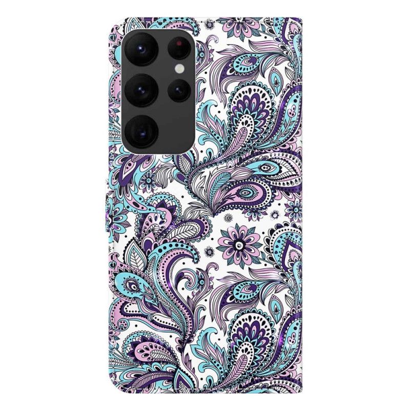 Kožené Puzdro Samsung Galaxy S23 Ultra 5G Strappy Paisley Vzor