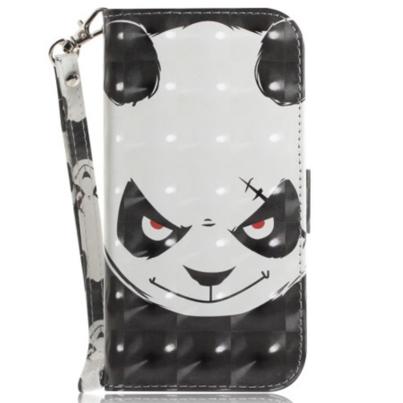 Kožené Puzdro Xiaomi Redmi 10C Angry Panda With Lanyard