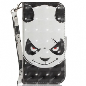 Kožené Puzdro Xiaomi Redmi 10C Angry Panda With Lanyard