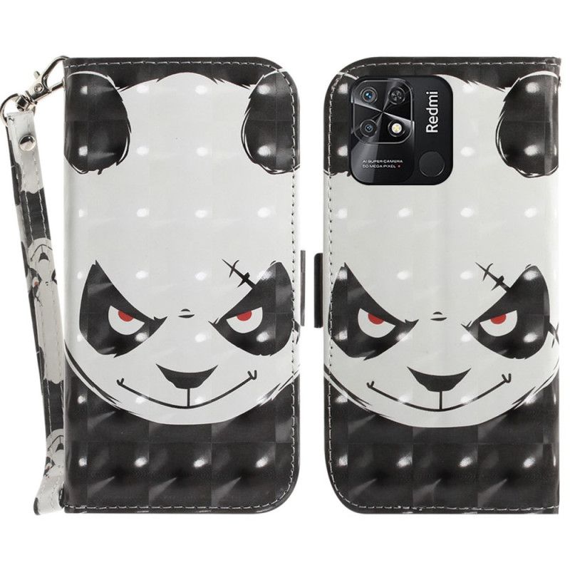 Kožené Puzdro Xiaomi Redmi 10C Angry Panda With Lanyard