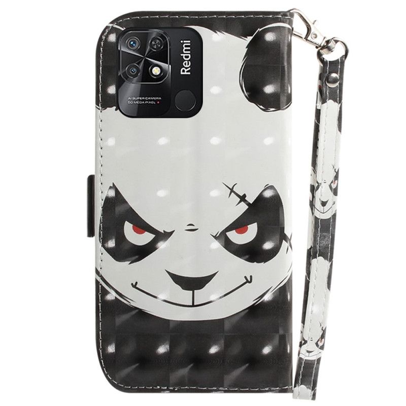 Kožené Puzdro Xiaomi Redmi 10C Angry Panda With Lanyard