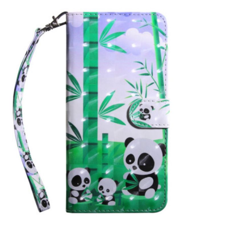 Kožené Puzdro Xiaomi Redmi 10C Lanyard Panda Family