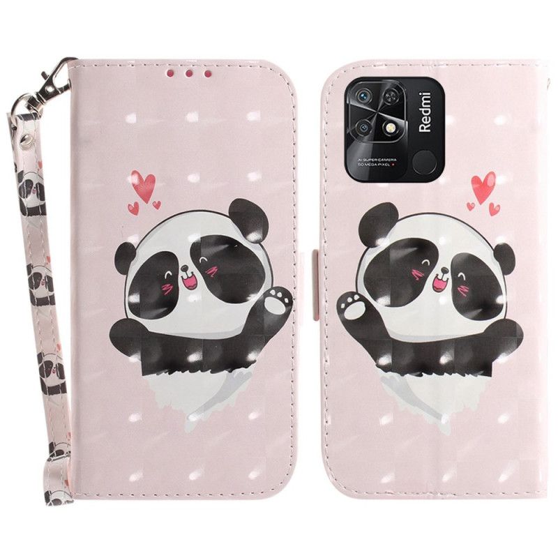 Kožené Puzdro Xiaomi Redmi 10C Malá Panda S Popruhom