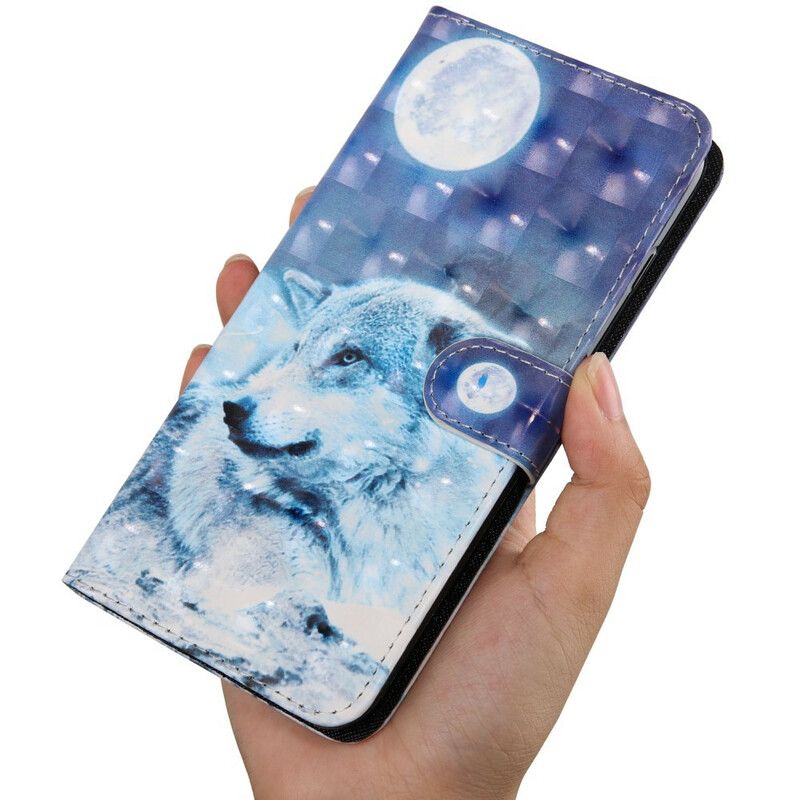 Peňaženkový Kryt Xiaomi Redmi 9T Vlk V Mesačnom Svite