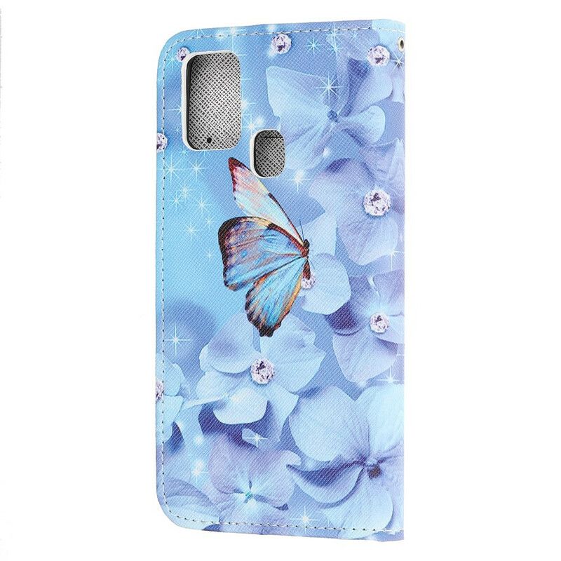 Kožené Puzdro OnePlus Nord N10 Strappy Diamond Butterflies