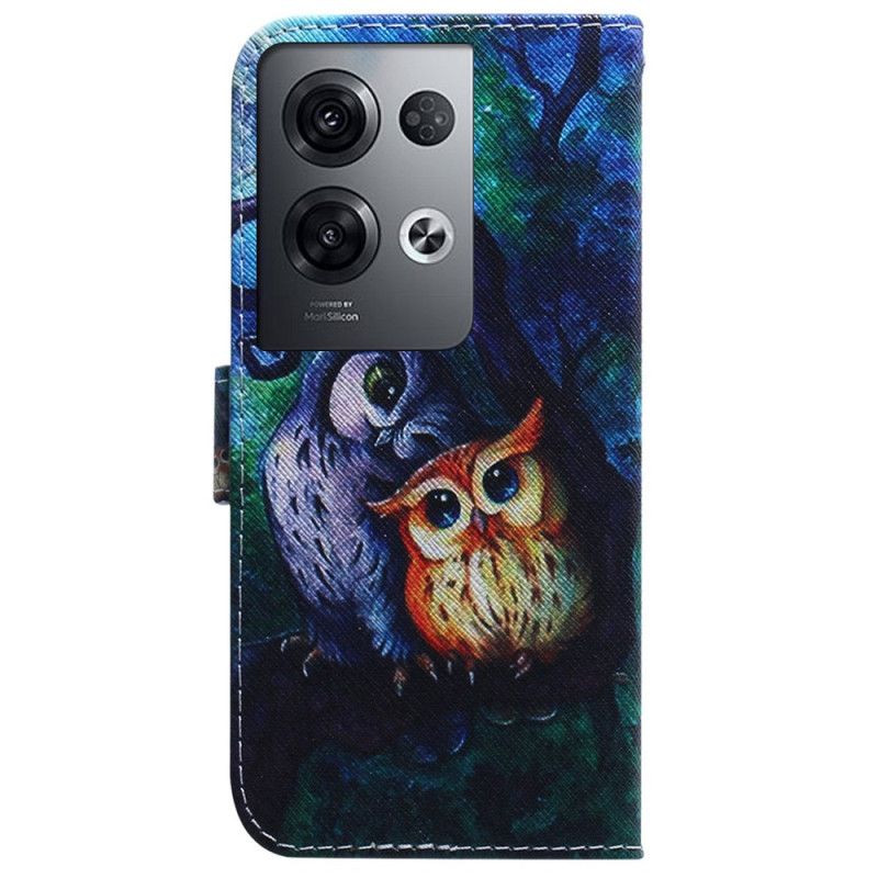 Peňaženkový Kryt Oppo Reno 8 Pro Maľba Strappy Owls