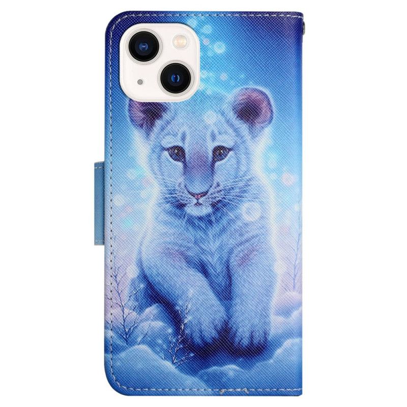 Kožené Puzdro iPhone 15 Mláďa Leoparda S Popruhom