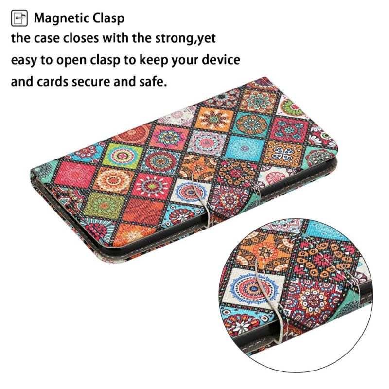 Kožené Puzdro iPhone 15 Pekný Patchwork S Remienkom