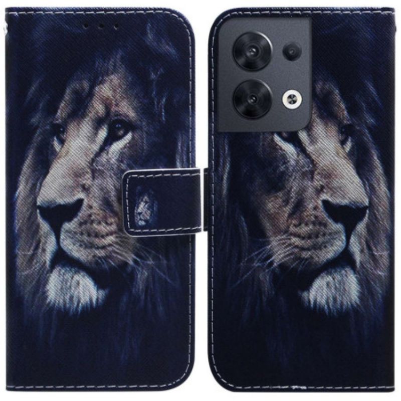 Kožené Puzdro Oppo Reno 8 Lanyard Lion