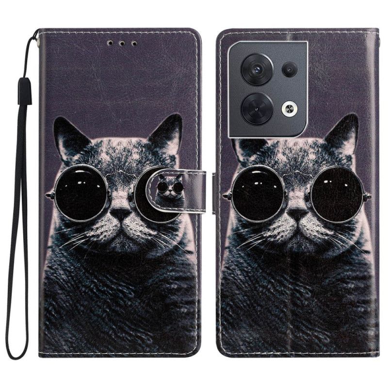 Kožené Puzdro Oppo Reno 8 Okuliare Cat Strappy