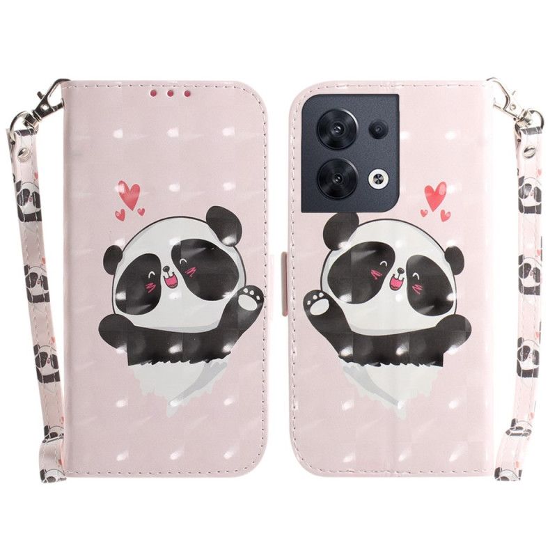 Kožené Puzdro Oppo Reno 8 Panda Love With Lanyard