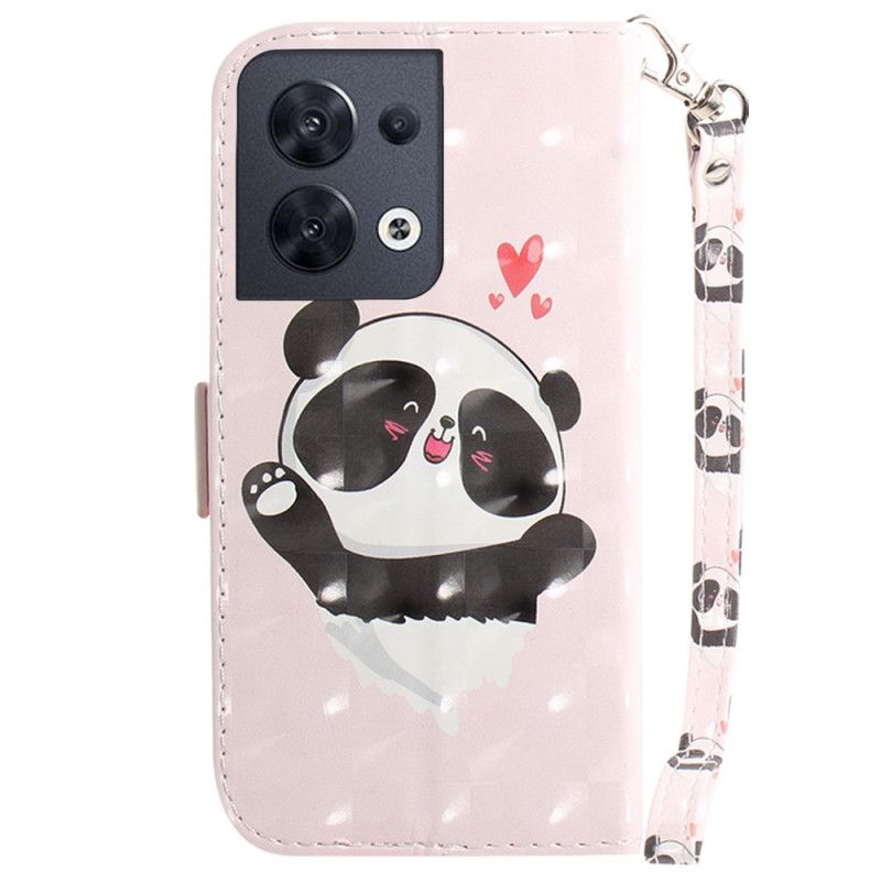 Kožené Puzdro Oppo Reno 8 Panda Love With Lanyard