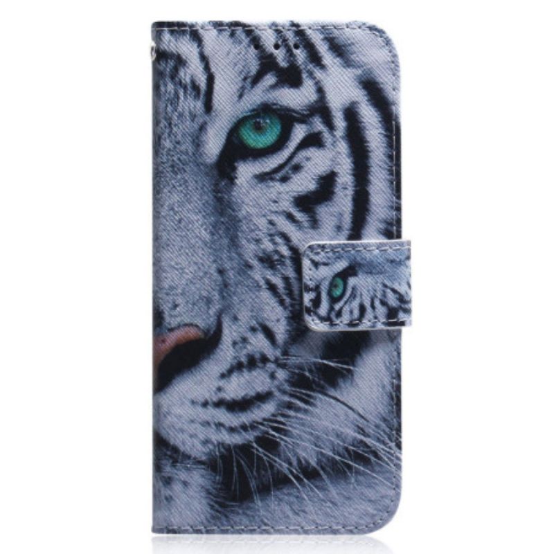 Peňaženkový Kryt Oppo Reno 8 Strappy Biely Tiger