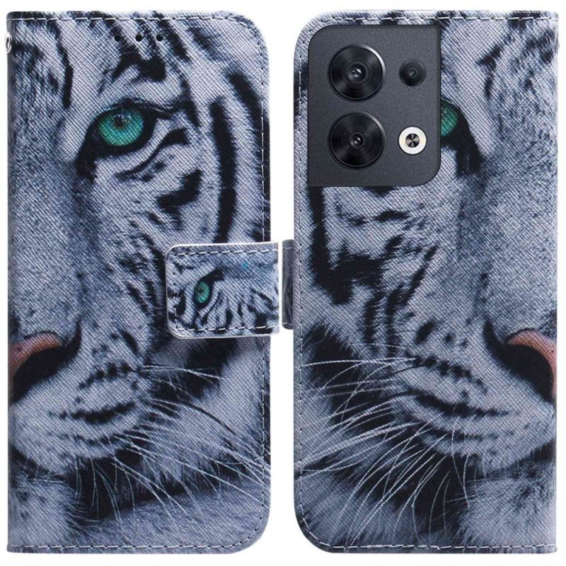 Peňaženkový Kryt Oppo Reno 8 Strappy Biely Tiger