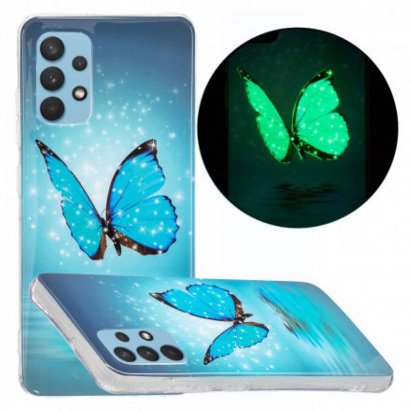 Kryt Samsung Galaxy A32 Fluorescenčný Modrý Motýľ