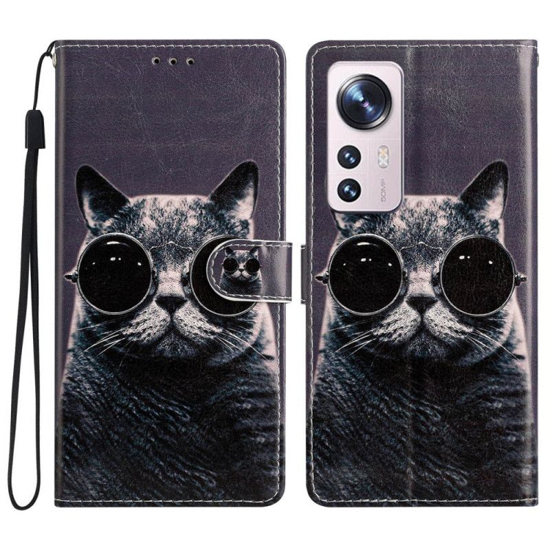 Kožené Puzdro Xiaomi 12 Lite Okuliare Cat Strappy