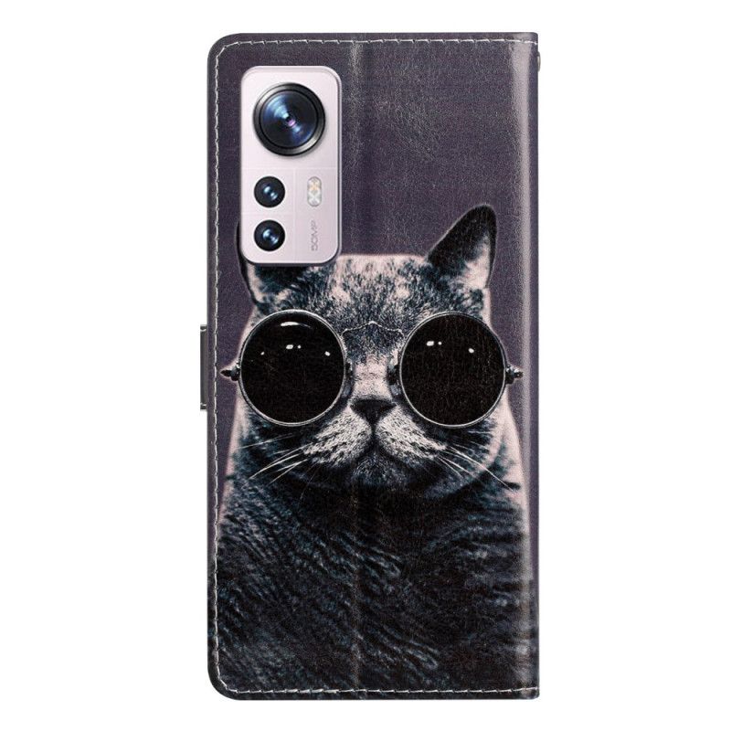 Kožené Puzdro Xiaomi 12 Lite Okuliare Cat Strappy