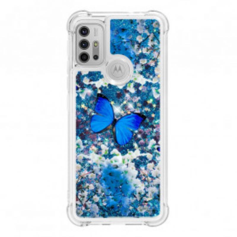 Kryt Moto G30 / G10 Glitter Blue Butterflies