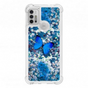 Kryt Moto G30 / G10 Glitter Blue Butterflies