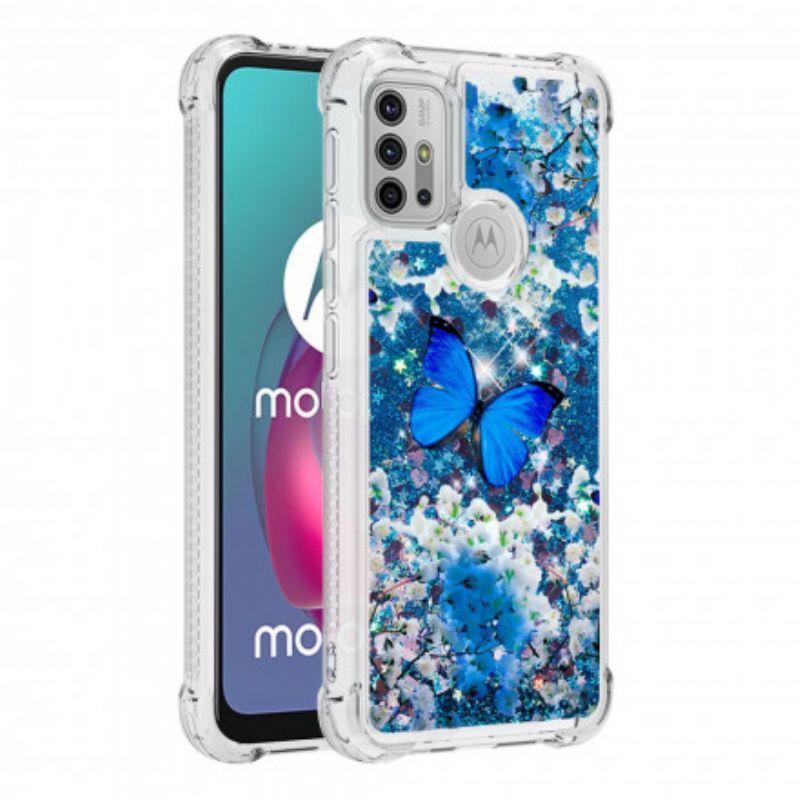 Kryt Moto G30 / G10 Glitter Blue Butterflies