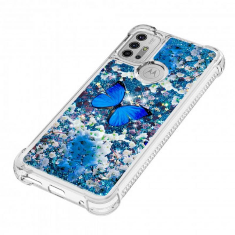 Kryt Moto G30 / G10 Glitter Blue Butterflies