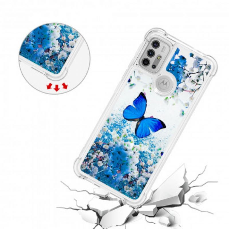 Kryt Moto G30 / G10 Glitter Blue Butterflies