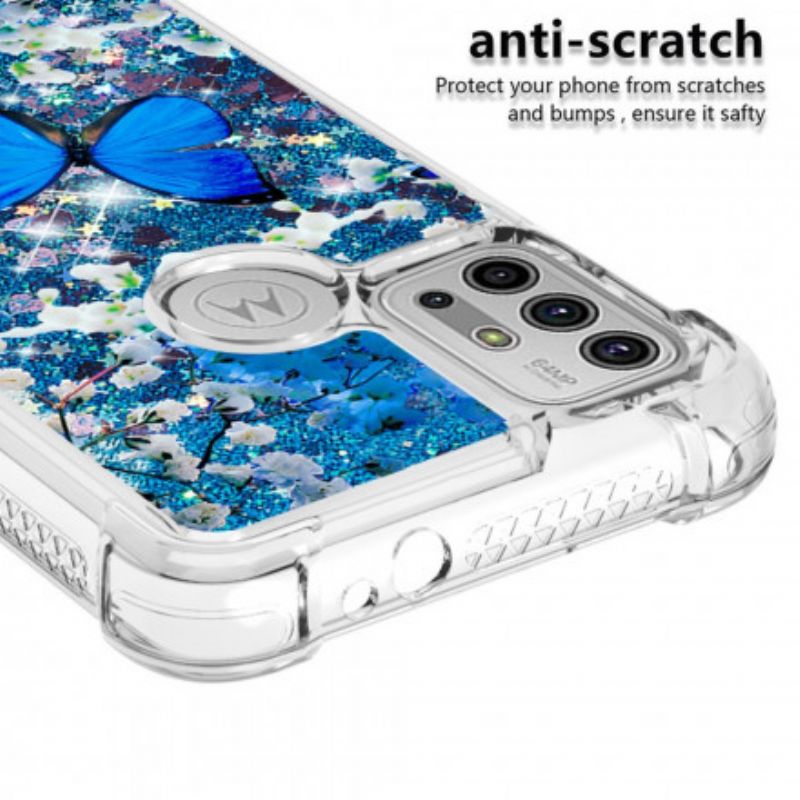 Kryt Moto G30 / G10 Glitter Blue Butterflies