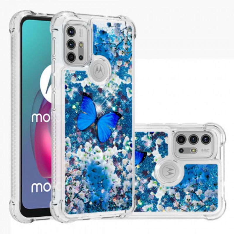 Kryt Moto G30 / G10 Glitter Blue Butterflies