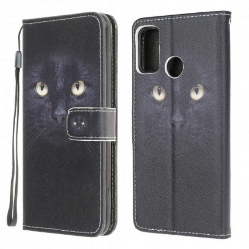 Peňaženkový Kryt Moto G30 / G10 Strappy Black Cat Eyes